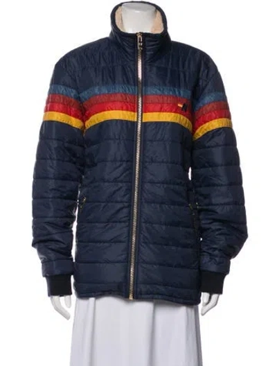Pre-owned Aviator Nation Colorblock Pattern Down Jacket In Blue