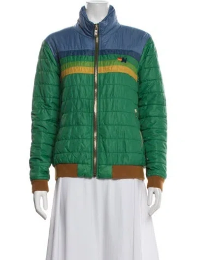 Pre-owned Aviator Nation Colorblock Pattern Down Jacket In Blue