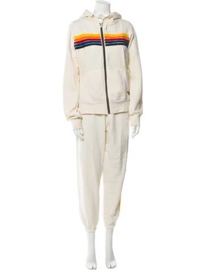 Pre-owned Aviator Nation Colorblock Pattern Embroidered Accent Pant Set In Neutral