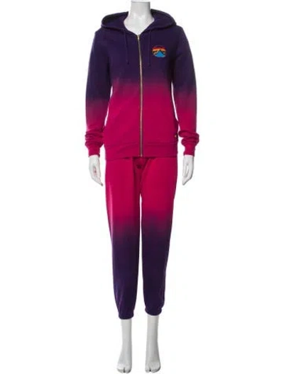 Pre-owned Aviator Nation Colorblock Pattern Embroidered Accent Pant Set In Pink