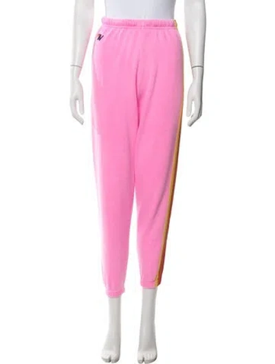 Pre-owned Aviator Nation Colorblock Pattern Embroidered Accent Sweatpants In Pink