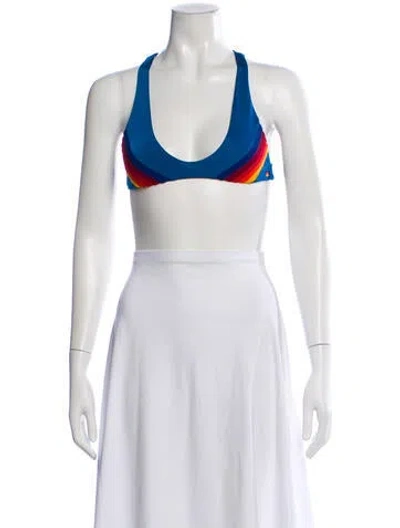 Pre-owned Aviator Nation Colorblock Pattern Embroidered Accent Top W/ Tags In Blue