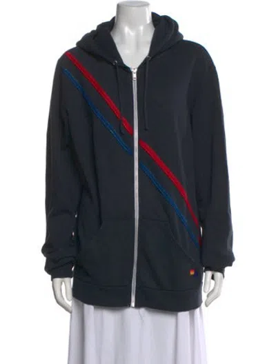 Pre-owned Aviator Nation Colorblock Pattern Open Front Hoodie In Blue