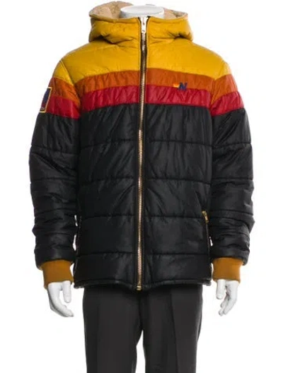 Pre-owned Aviator Nation Colorblock Pattern Puffer Coat In Black