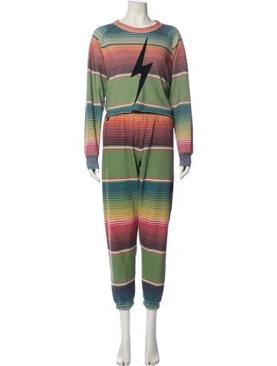 Pre-owned Aviator Nation Colorblock Pattern Set In Green