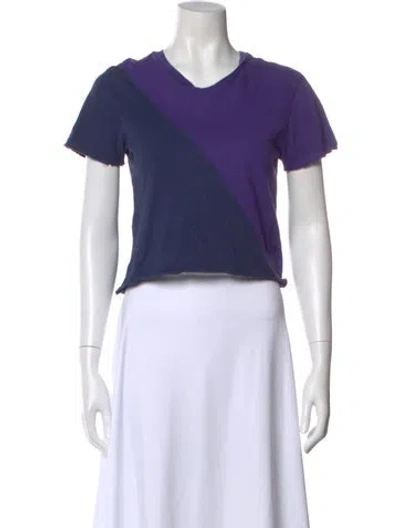 Pre-owned Aviator Nation Colorblock Pattern V-neck T-shirt In Blue