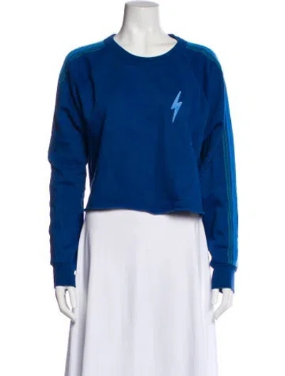 Pre-owned Aviator Nation Crew Neck Long Sleeve Crop Top In Blue