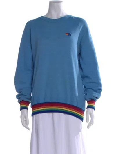 Pre-owned Aviator Nation Crew Neck Long Sleeve Sweatshirt In Blue