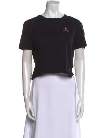Pre-owned Aviator Nation Crew Neck Short Sleeve Crop Top In Black