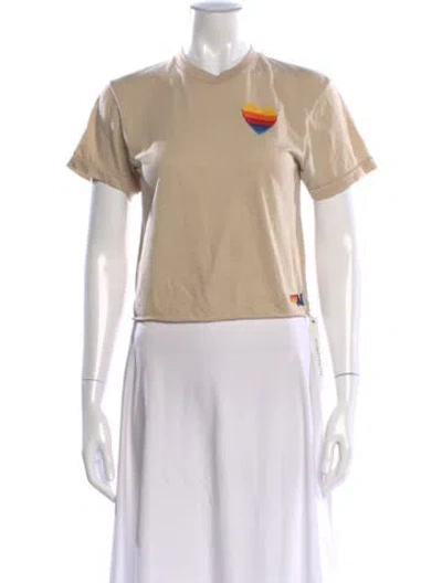Pre-owned Aviator Nation Crew Neck Short Sleeve Crop Top In Neutral