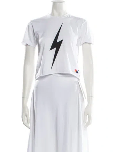 Pre-owned Aviator Nation Crew Neck Short Sleeve Crop Top In White