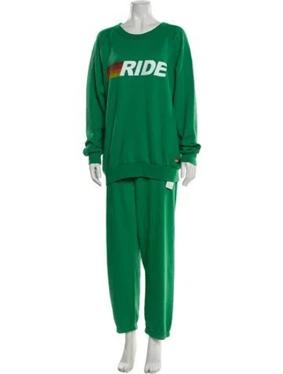 Pre-owned Aviator Nation Embroidered Accent Pant Set In Green
