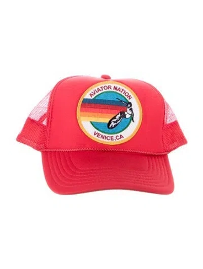Pre-owned Aviator Nation Embroidered Trucker Hat In Red