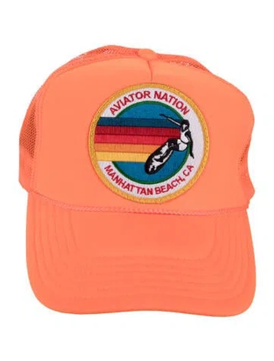 Pre-owned Aviator Nation Embroidered Trucker Hat In Orange