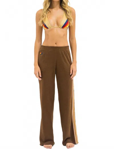 Aviator Nation Five Stripe Wide Leg Sweatpants In Chocolate In Brown