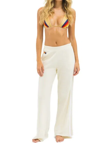 Aviator Nation Five Stripe Wide Leg Sweatpants In Vintage White Grey In Multi