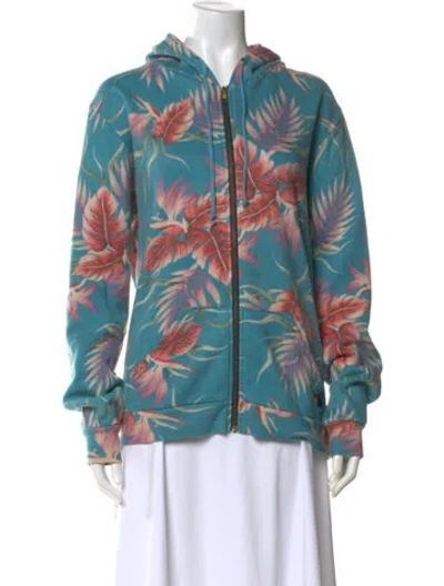 Pre-owned Aviator Nation Floral Print Crew Neck Hoodie In Blue