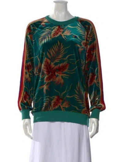 Pre-owned Aviator Nation Floral Print Crew Neck Sweatshirt In Green