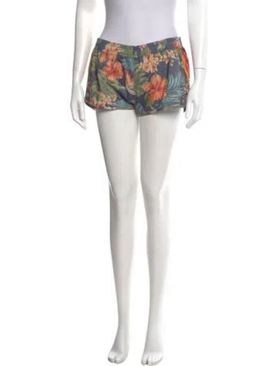 Pre-owned Aviator Nation Floral Print Mini Shorts In Orange