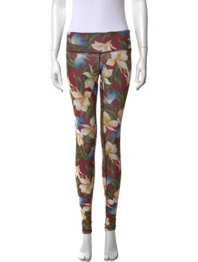 Pre-owned Aviator Nation Floral Print Skinny Leg Pants In Burgundy