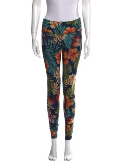 Pre-owned Aviator Nation Floral Print Skinny Leg Pants In Green