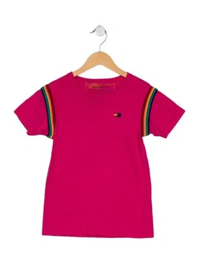 Pre-owned Aviator Nation Kids' Girls Branded Embroidered Shirt In Pink