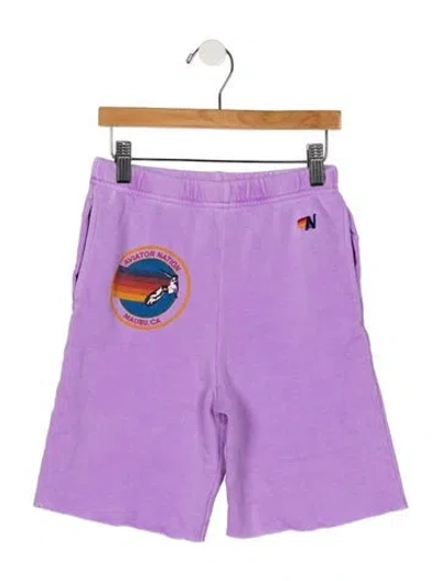 Pre-owned Aviator Nation Kids' Girls Branded Pattern Printed Shorts In Purple