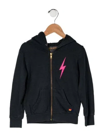 Pre-owned Aviator Nation Babies' Girls' Logo Zip Up Hoodie In Blue
