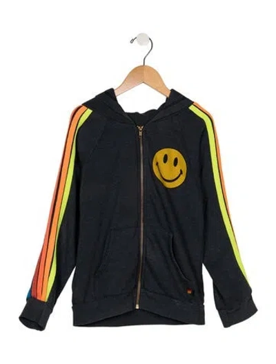 Pre-owned Aviator Nation Kids' Girls Pattern Printed Zip Closure Hoodie In Blue