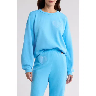Aviator Nation Glitter Heart Crewneck Sweatshirt In Sky/blue