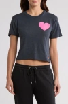 Aviator Nation Glitter Heart Crop T-shirt In Charcoal/neon Pink