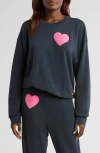 Aviator Nation Glitter Heart Sweatshirt In Char/neon Pink