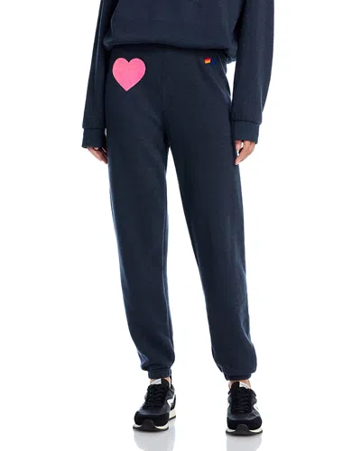 Aviator Nation Glitter Heart Sweatpants In Char/neon Pink