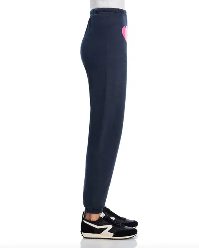 Aviator Nation Glitter Heart Sweatpants In Charcoal/ Neon Pink