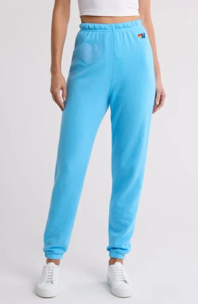 Aviator Nation Glitter Heart Sweatpants In Sky/blue