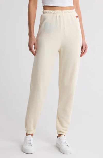Aviator Nation Glitter Heart Sweatpants In Vintage White/silver