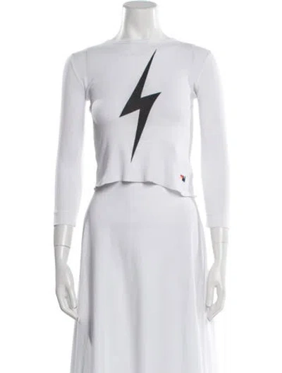 Pre-owned Aviator Nation Graphic Print Bateau Neckline Crop Top In White