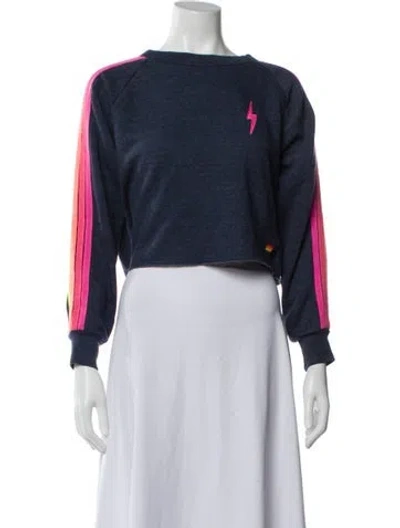 Pre-owned Aviator Nation Graphic Print Bateau Neckline Sweater In Blue