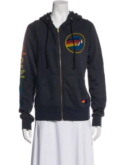 Pre-owned Aviator Nation Graphic Print Bomber Jacket In Blue