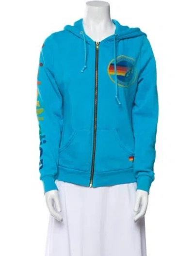 Pre-owned Aviator Nation Graphic Print Bomber Jacket In Blue