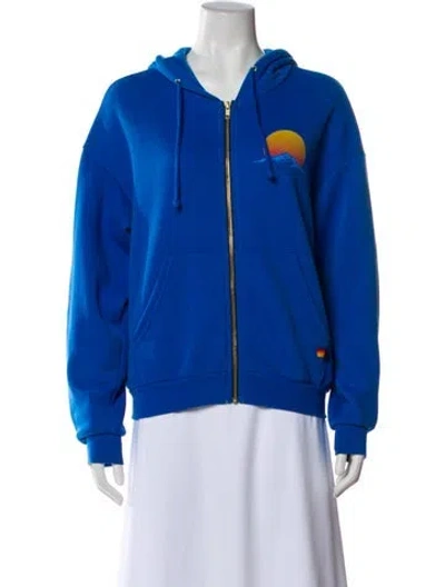 Pre-owned Aviator Nation Graphic Print Bomber Jacket In Blue