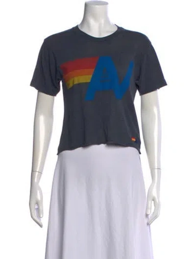 Pre-owned Aviator Nation Graphic Print Crew Neck Crop Top In Black