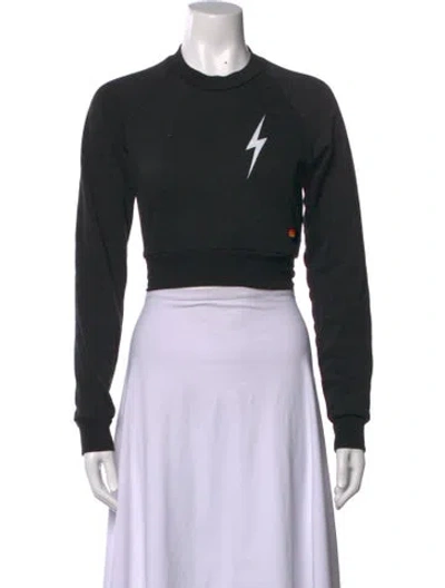 Pre-owned Aviator Nation Graphic Print Crew Neck Crop Top In Black