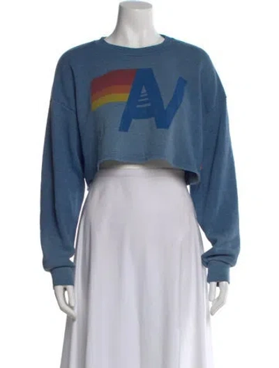 Pre-owned Aviator Nation Graphic Print Crew Neck Crop Top In Blue