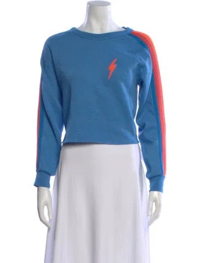 Pre-owned Aviator Nation Graphic Print Crew Neck Crop Top In Blue