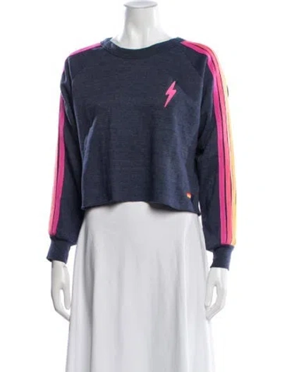 Pre-owned Aviator Nation Graphic Print Crew Neck Crop Top In Blue