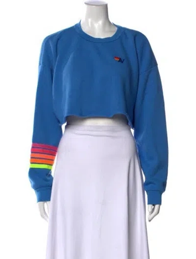 Pre-owned Aviator Nation Graphic Print Crew Neck Crop Top In Blue