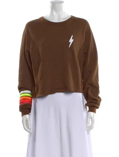 Pre-owned Aviator Nation Graphic Print Crew Neck Crop Top In Brown