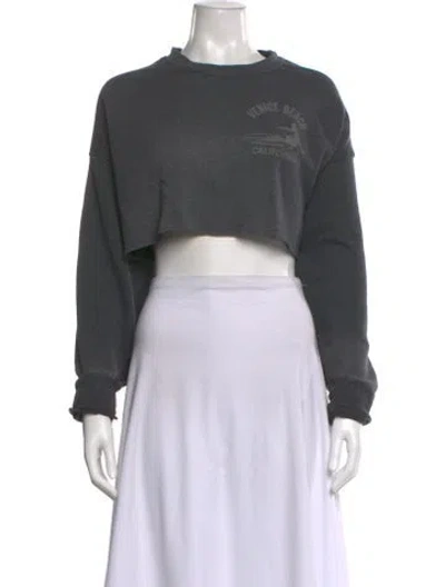 Pre-owned Aviator Nation Graphic Print Crew Neck Crop Top In Gray