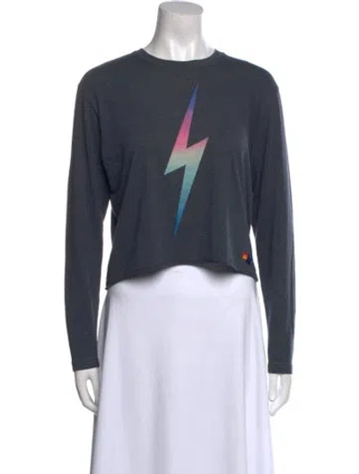 Pre-owned Aviator Nation Graphic Print Crew Neck Crop Top In Gray